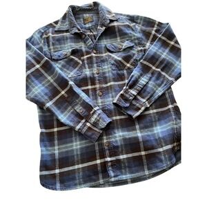 Jachs MFG Heritage Flannel Shirt Mens Medium Blue Brown Plaid Long Sleeve Cotton